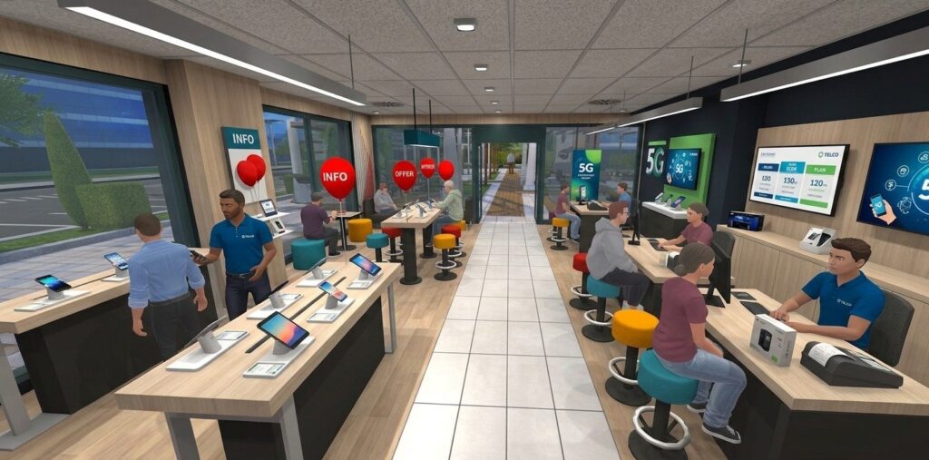 Formación en el sector minorista de telecomunicaciones bajo presión real: Juego de roles inmersivo para la cobertura de planes, actualizaciones, portabilidad y cumplimiento normativo