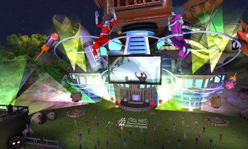 sci-fi-themed-party-scene in the metaverse